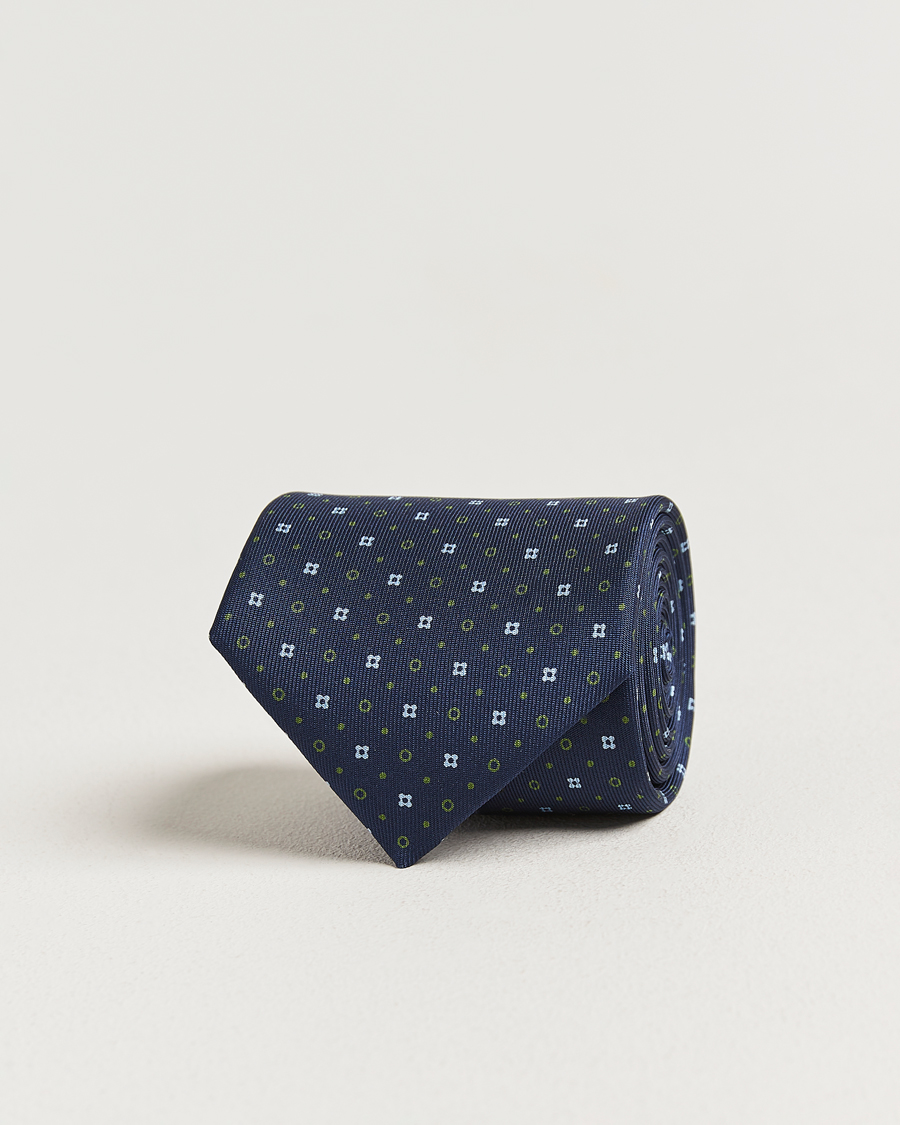 Men | Ties | E. Marinella | 3-Fold Printed Silk Tie Dark Blue