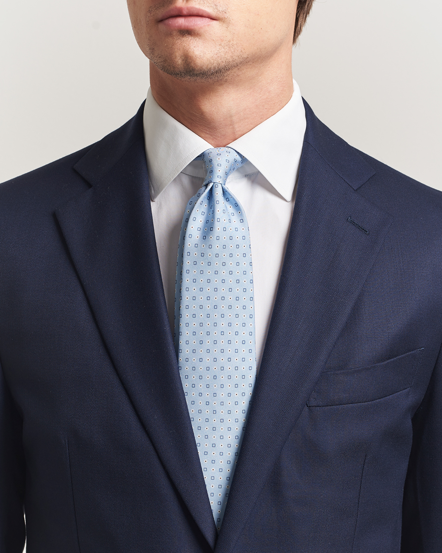 Men | Ties | E. Marinella | 3-Fold Printed Silk Tie Light Blue