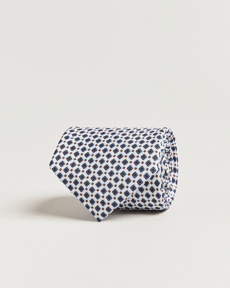 Men | Ties | E. Marinella | 3-Fold Printed Silk Tie Blue/White