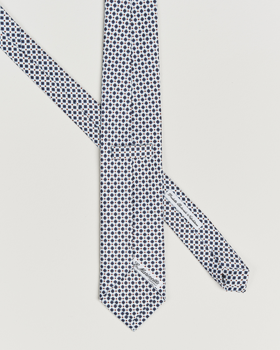 Men | Ties | E. Marinella | 3-Fold Printed Silk Tie Blue/White