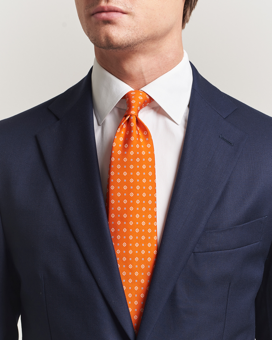 Men | Ties | E. Marinella | 3-Fold Printed Silk Tie Orange
