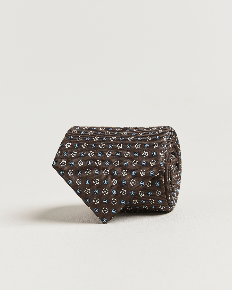 Men | Ties | E. Marinella | 3-Fold Printed Silk Tie Brown