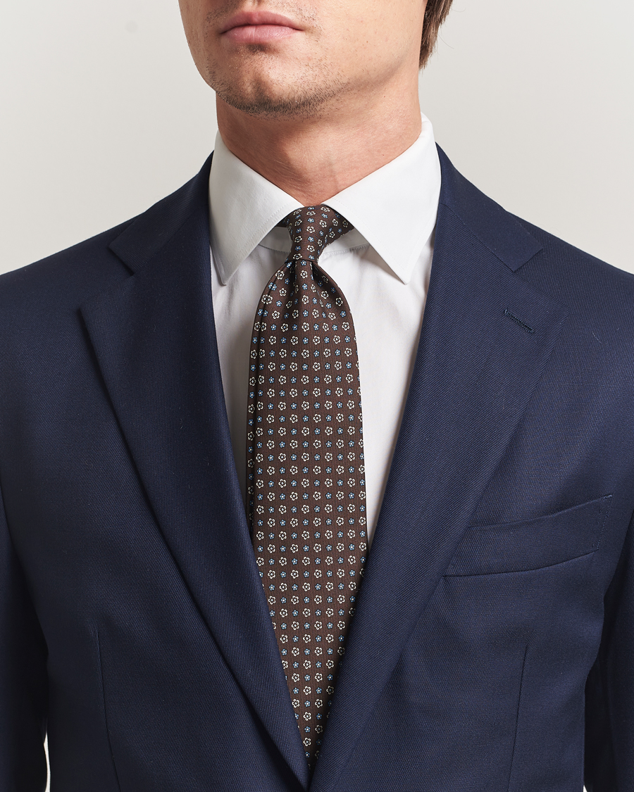 Men | Ties | E. Marinella | 3-Fold Printed Silk Tie Brown