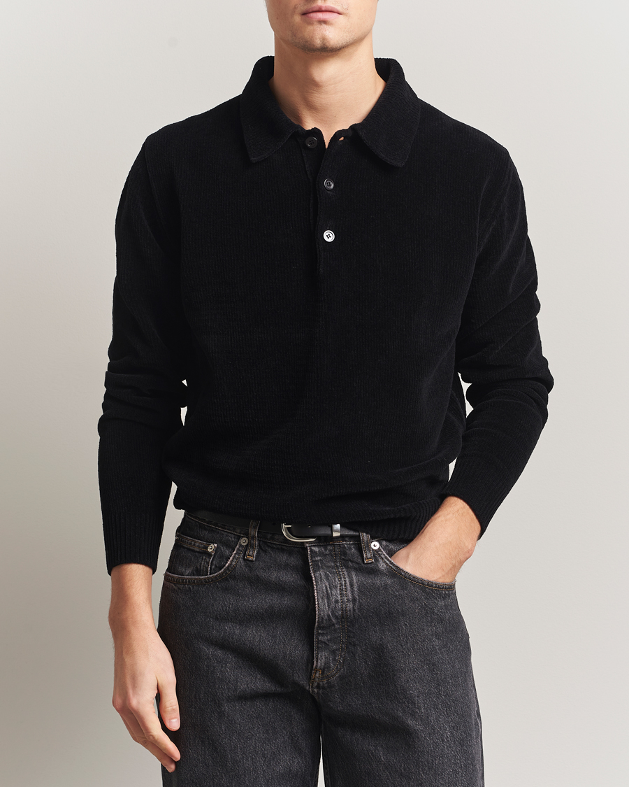 Men | Polo Shirts | Sunflower | Chenile Long Sleeve Polo Black