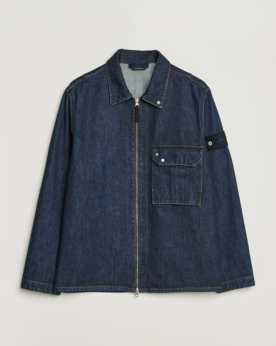 Men | Coats & Jackets | Stone Island | Denim Zip Shirt Jacket Blue Rinse