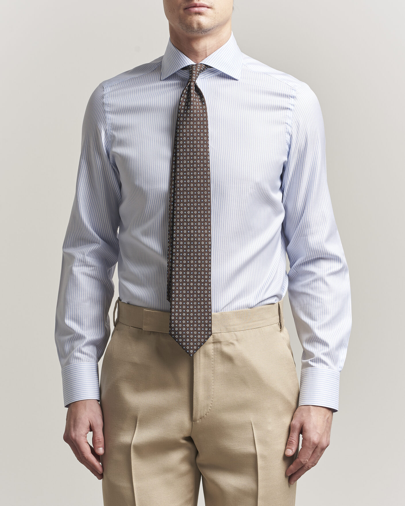 Men | Shirts | Finamore Napoli | Milano Slim Royal Oxford Dress Shirt Light Blue Stripe