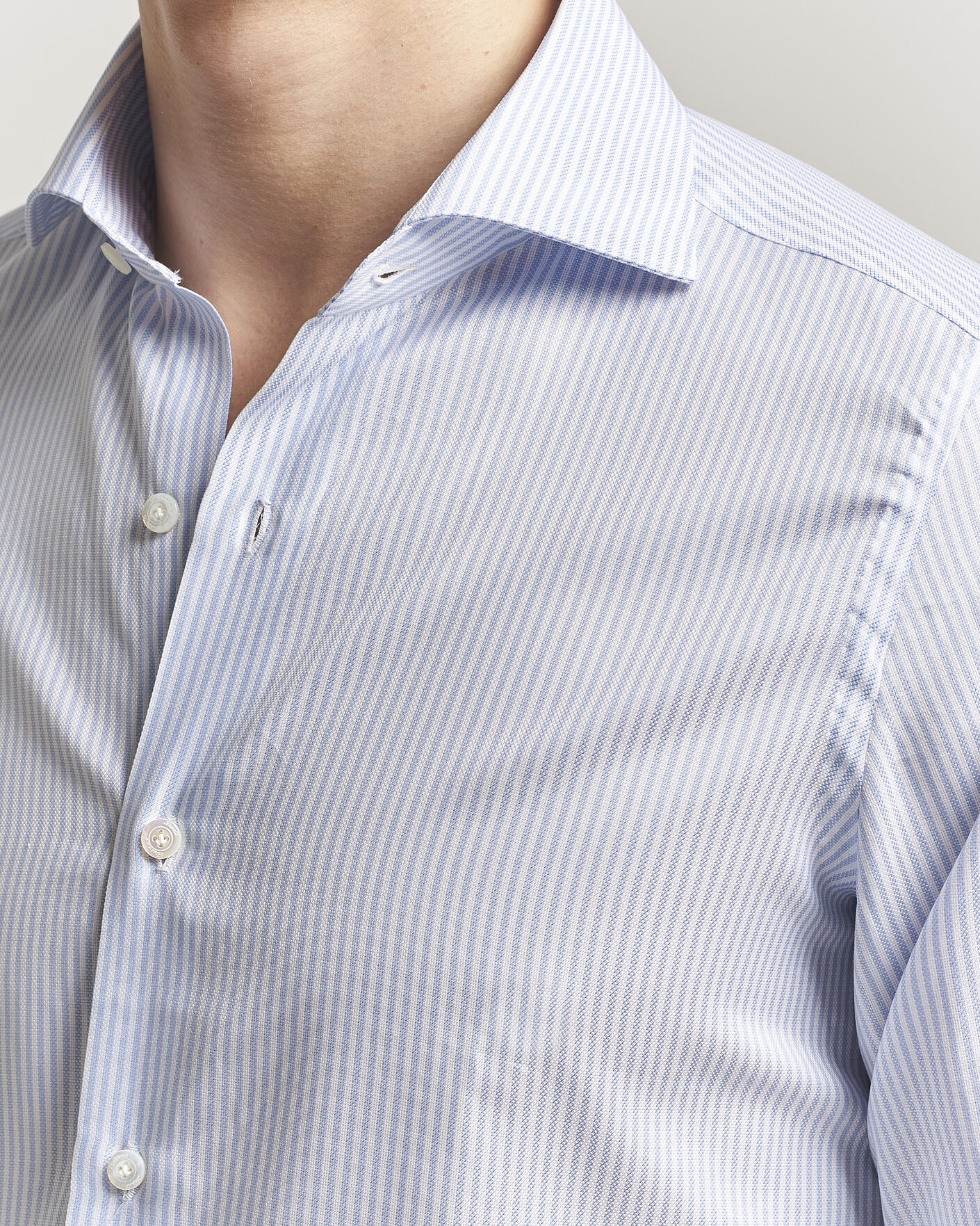 Men | Shirts | Finamore Napoli | Milano Slim Royal Oxford Dress Shirt Light Blue Stripe