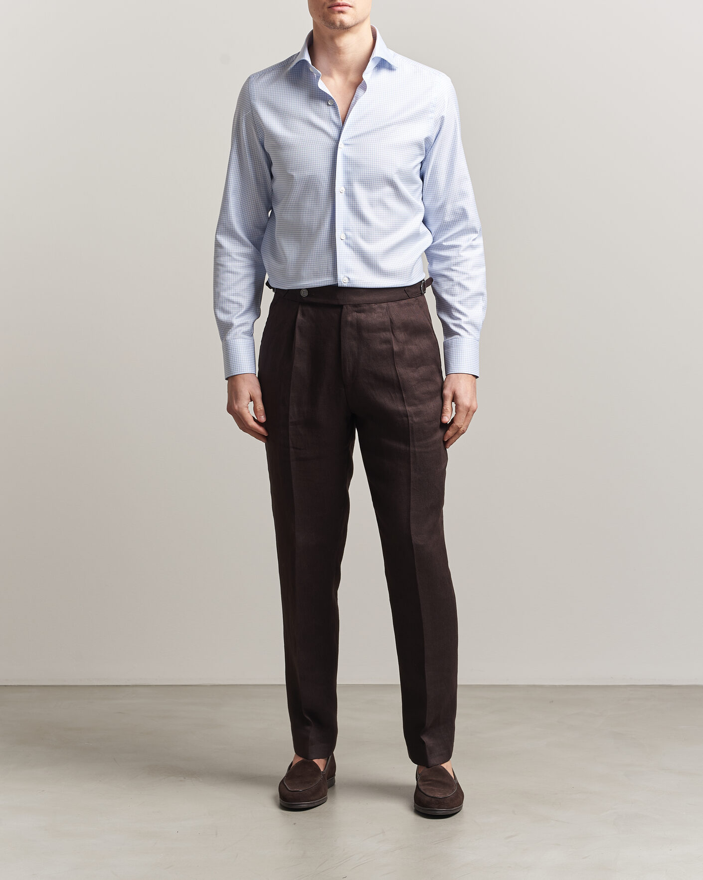 Men | Shirts | Finamore Napoli | Milano Slim Twill Shirt Light Blue Check