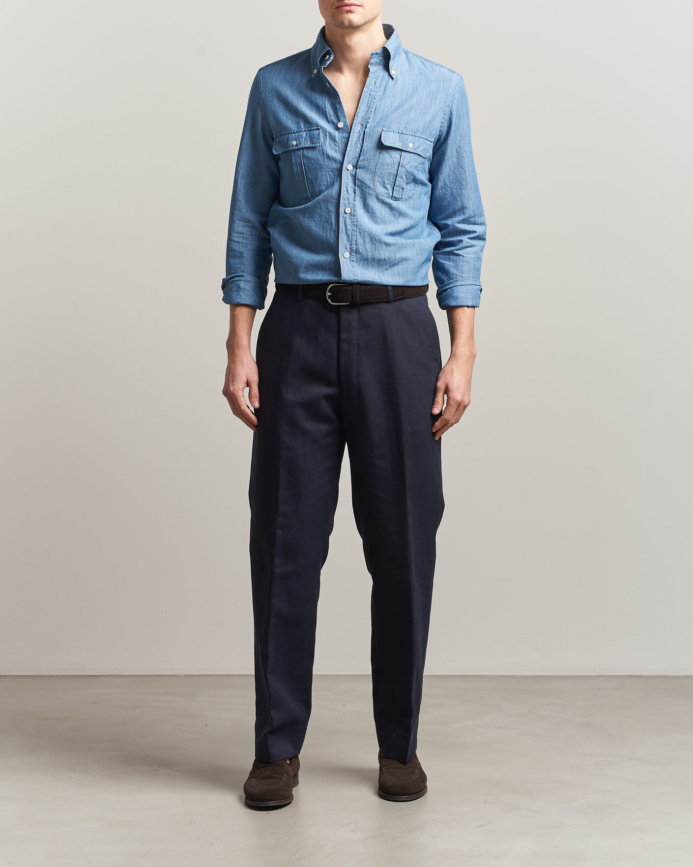 Men | Shirts | Finamore Napoli | Double Pocket Overshirt Light Blue