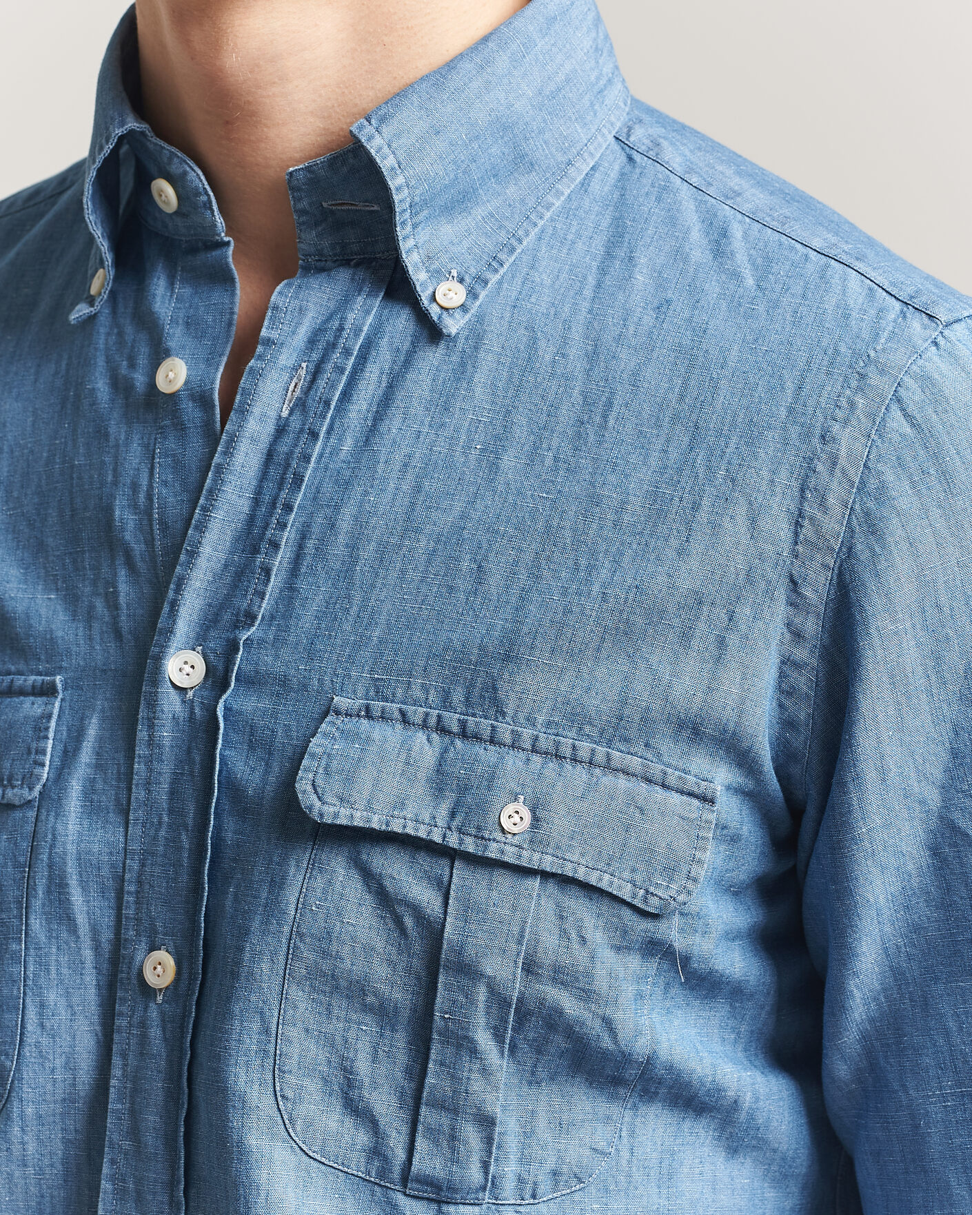 Men | Shirts | Finamore Napoli | Double Pocket Overshirt Light Blue
