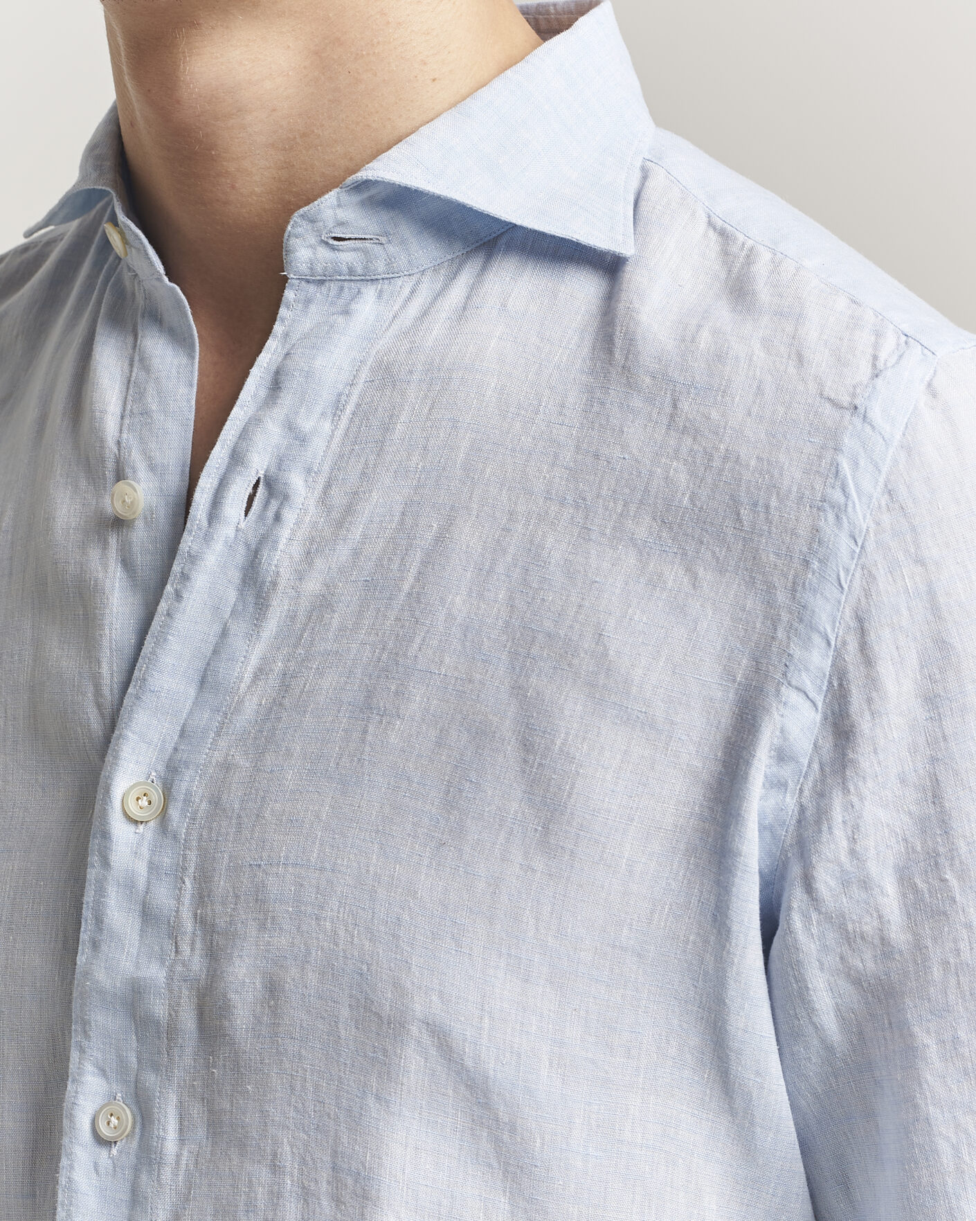 Finamore Napoli Gaeta Linen Shirt Light Blue at CareOfCarl.com