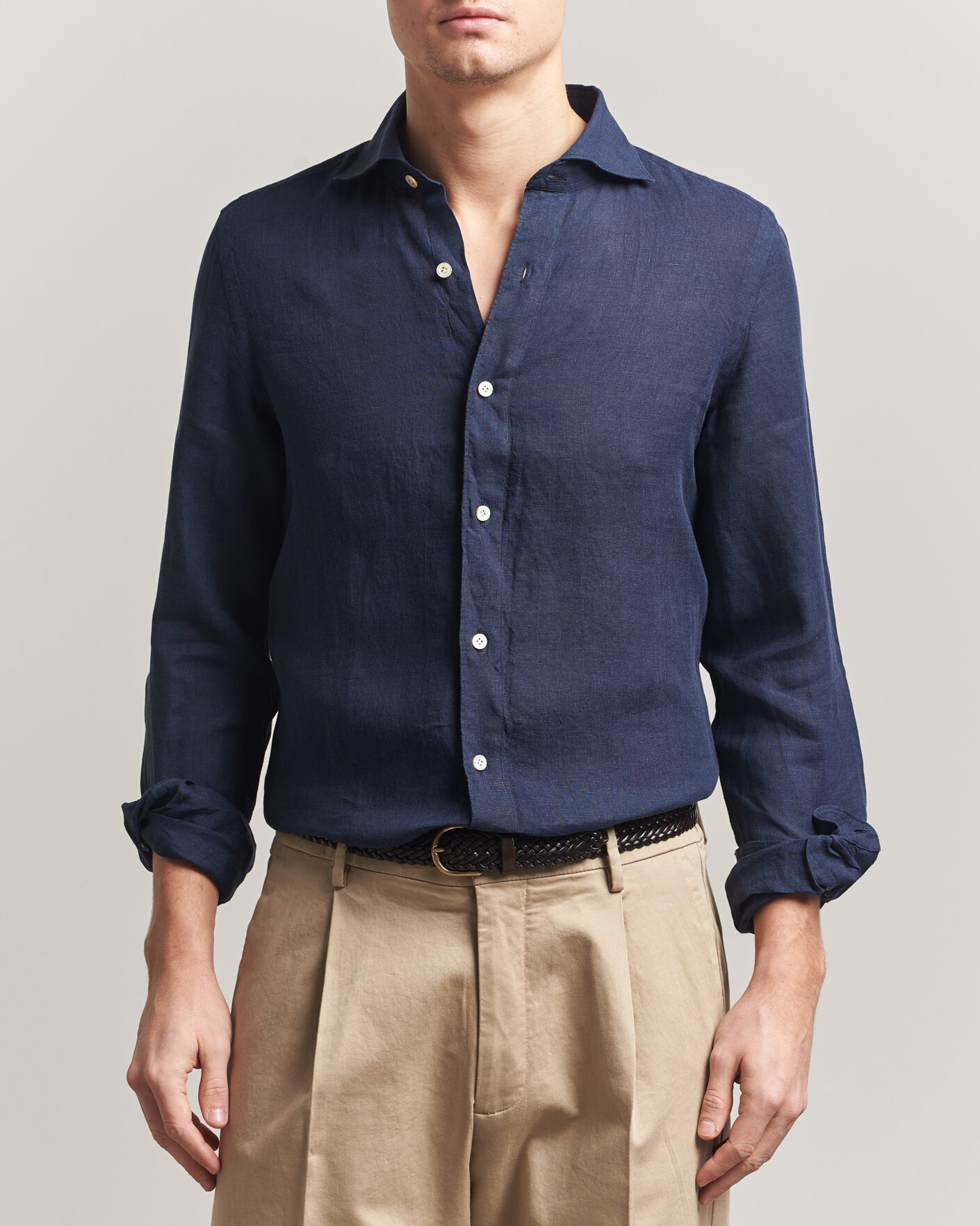 Men | Shirts | Finamore Napoli | Gaeta Linen Shirt Navy