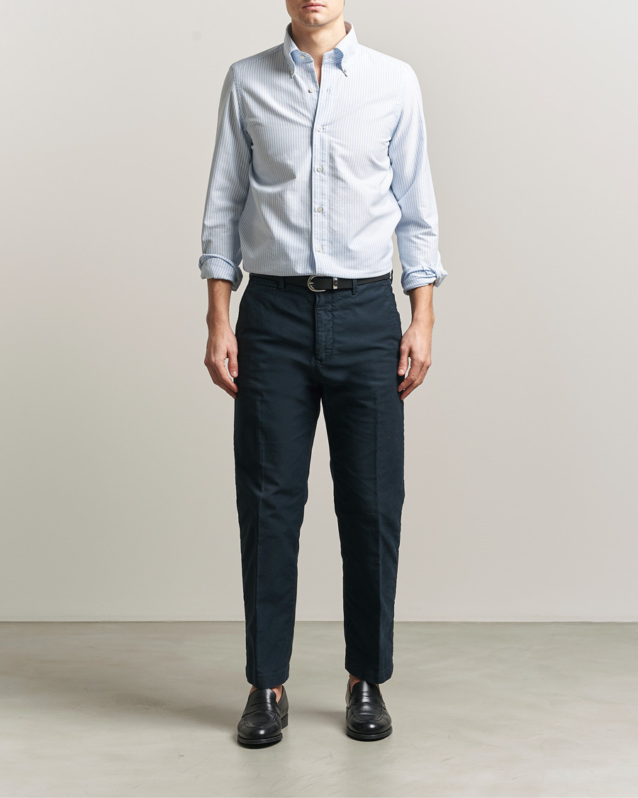 Men | Shirts | Finamore Napoli | Gaeta Oxford Button Down Shirt Light Blue Stripe