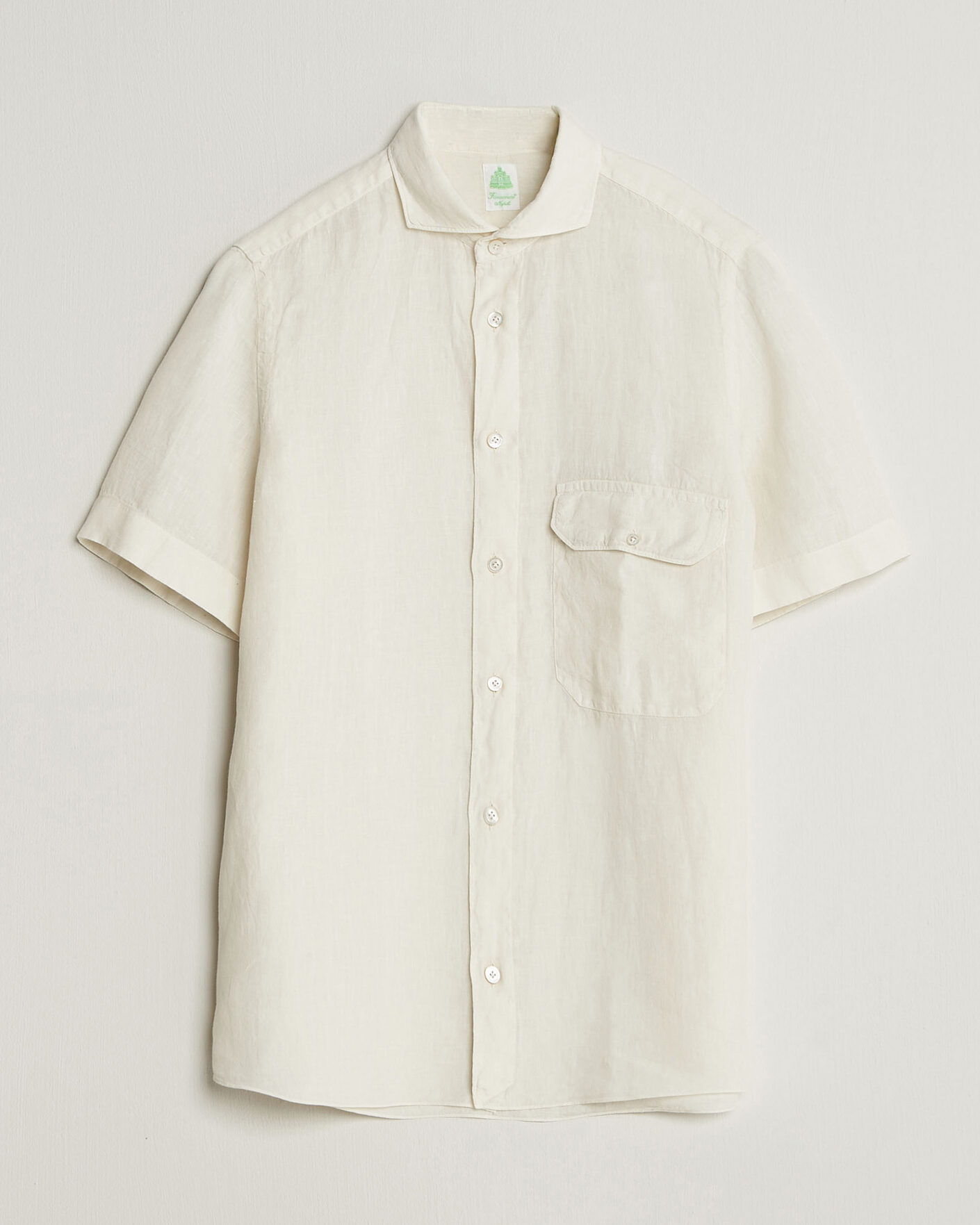 Men | Shirts | Finamore Napoli | Linen Short Sleeve Sport Shirt Off White