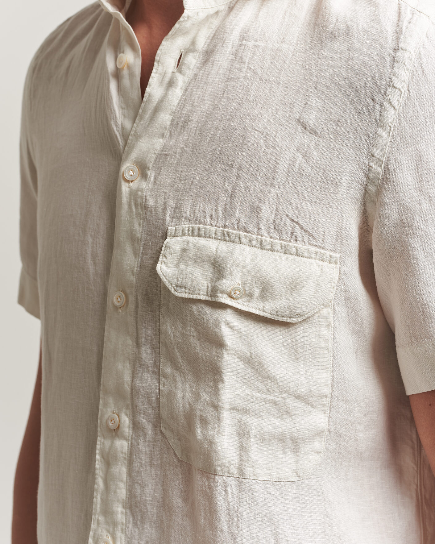 Men | Shirts | Finamore Napoli | Linen Short Sleeve Sport Shirt Off White