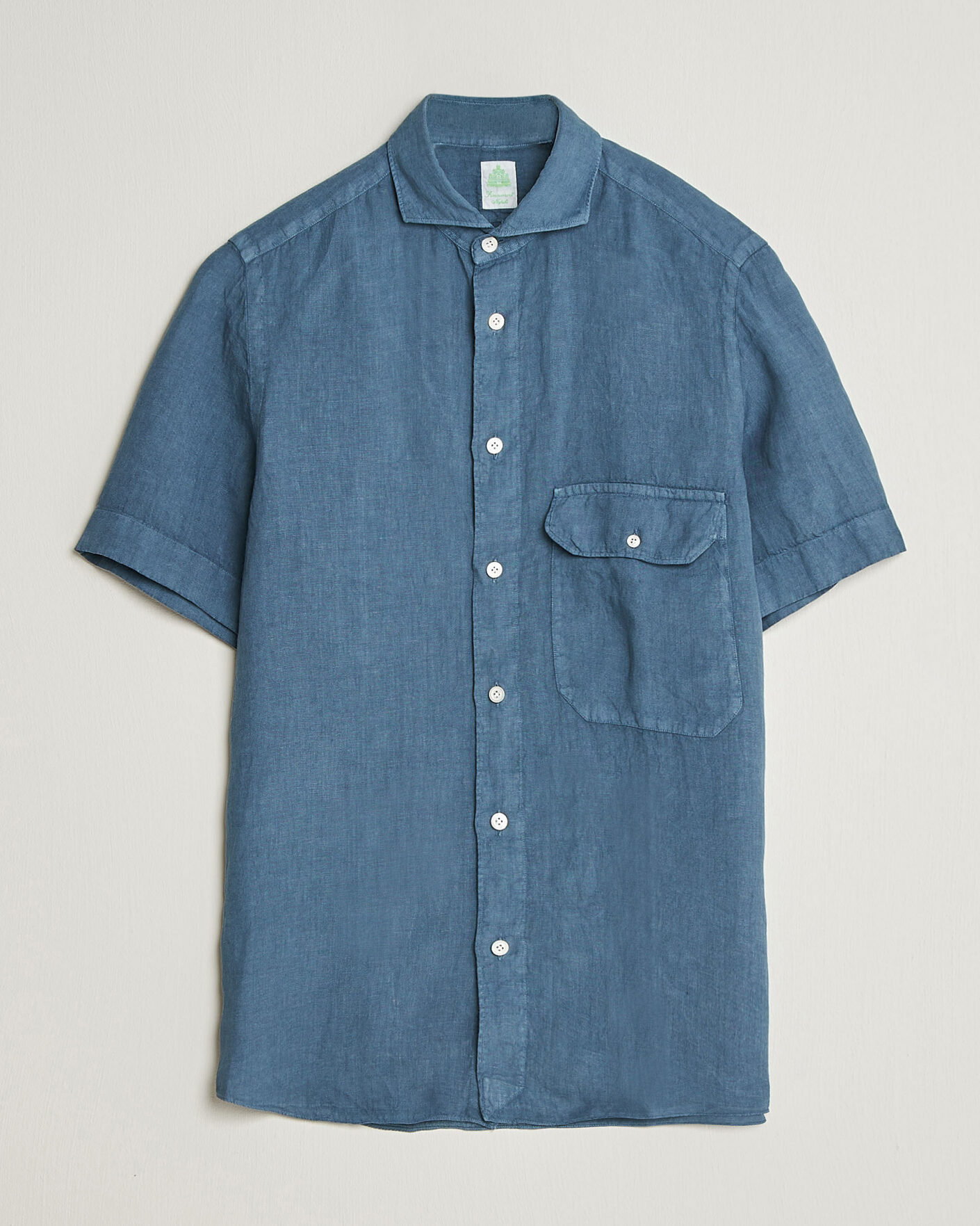 Men | Shirts | Finamore Napoli | Linen Short Sleeve Sport Shirt Dark Blue