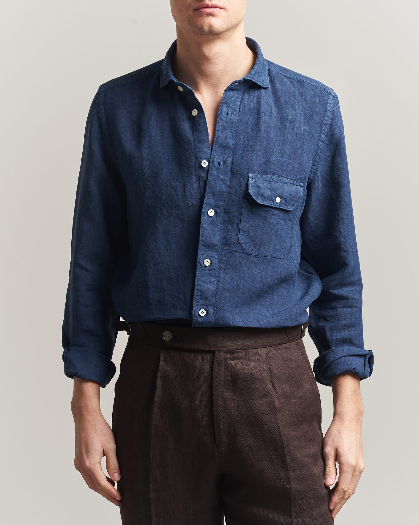 Finamore Napoli Salina Garment Dyed Linen Overshirt Navy at
