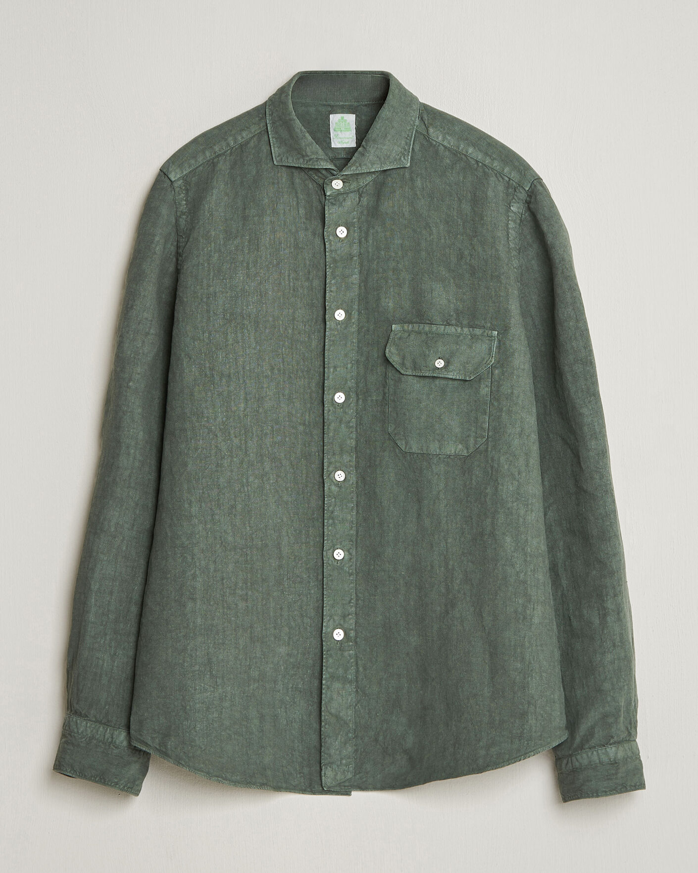 Men | Shirts | Finamore Napoli | Salina Garment Dyed Linen Overshirt Dark Green