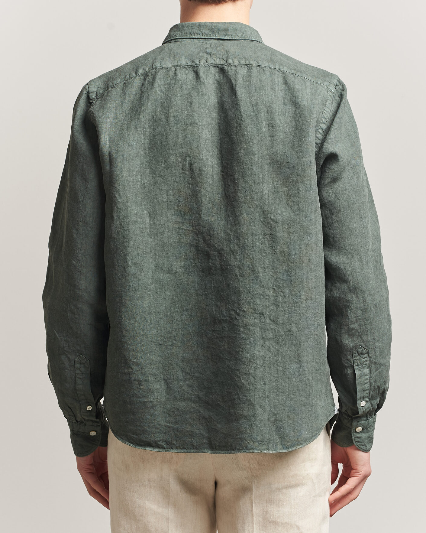 Men | Shirts | Finamore Napoli | Salina Garment Dyed Linen Overshirt Dark Green