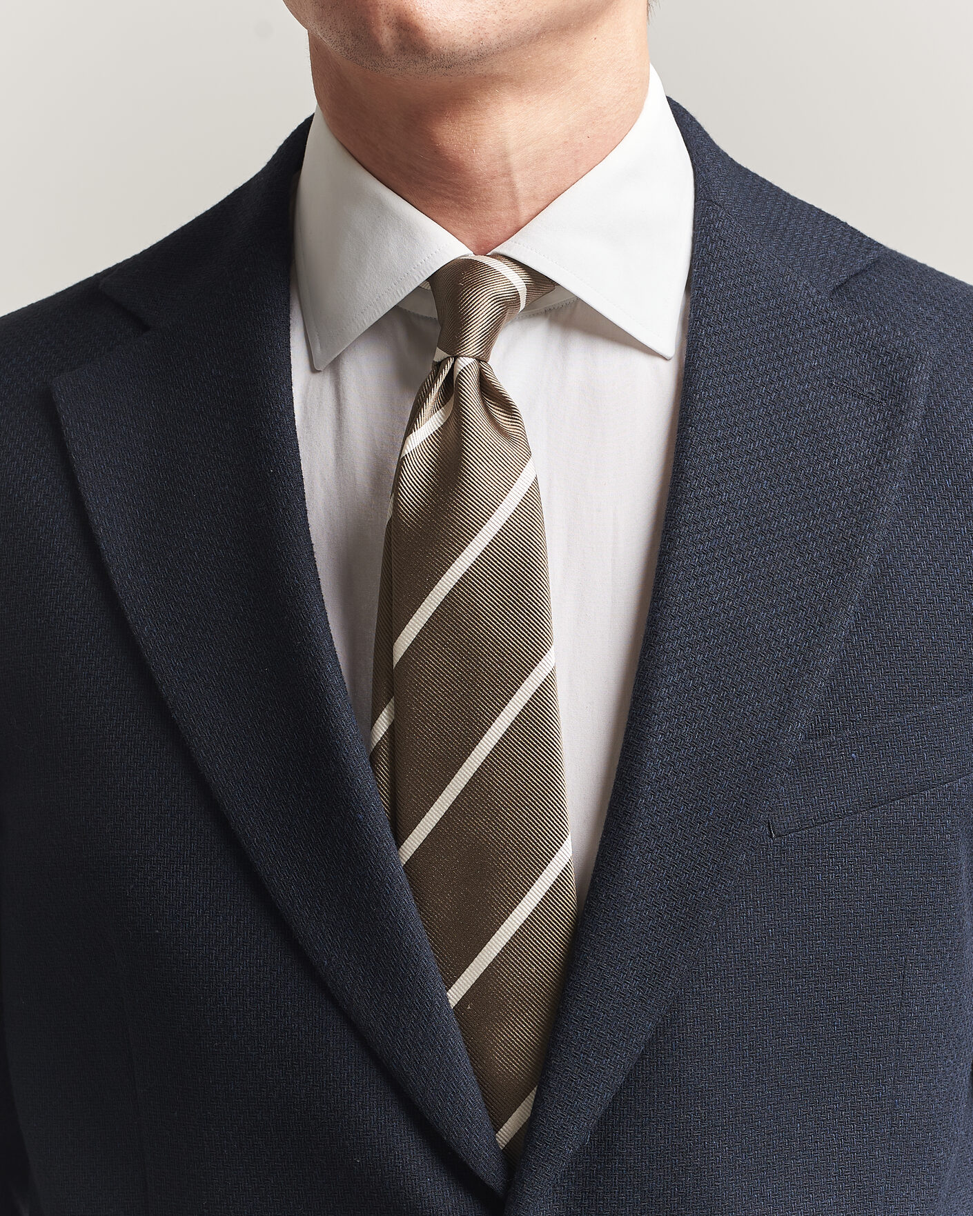 Men | Ties | Finamore Napoli | Regimental Stripe Silk Tie Olive/White