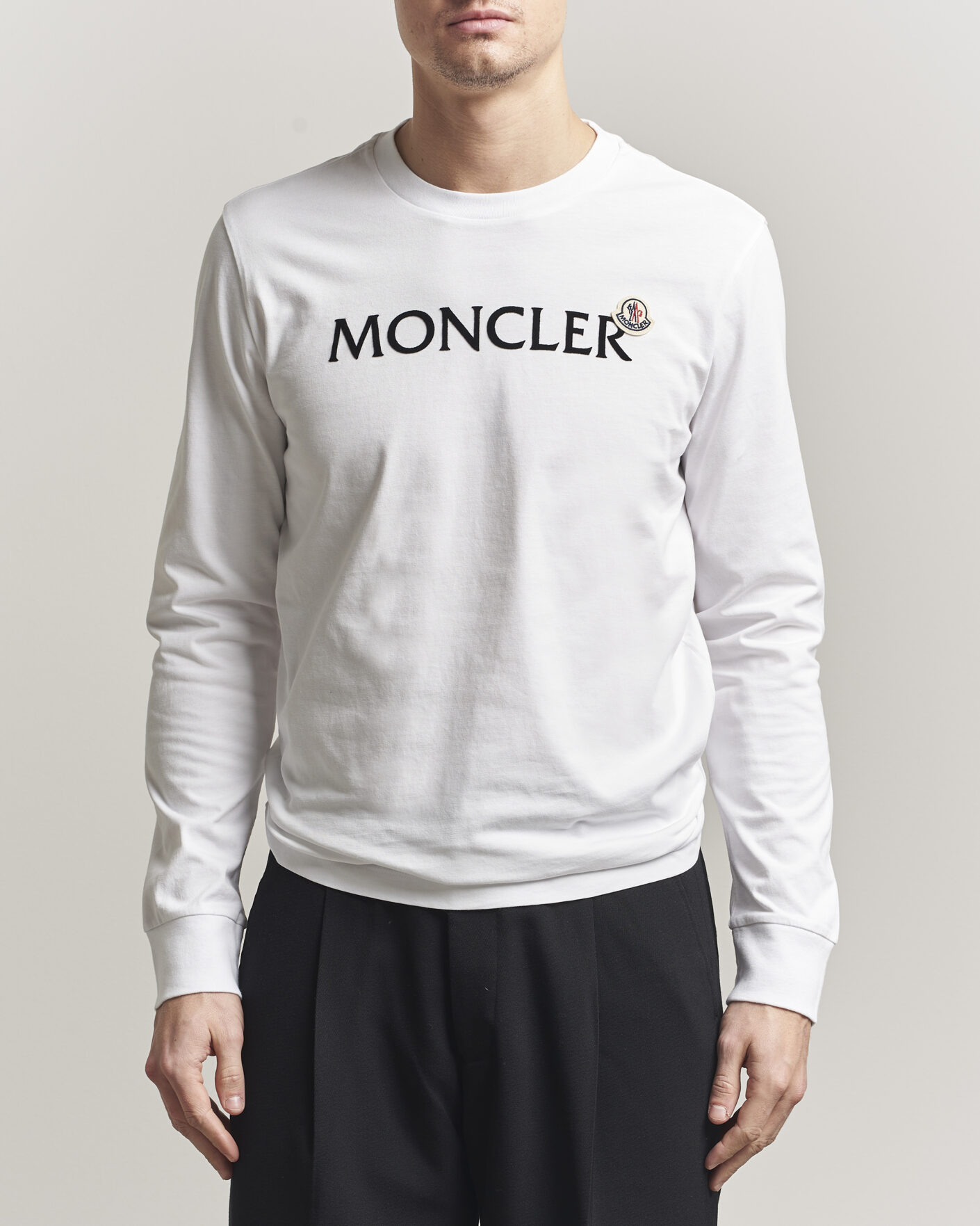 Men | T-Shirts | Moncler | Lettering Logo Long Sleeve T-Shirt White