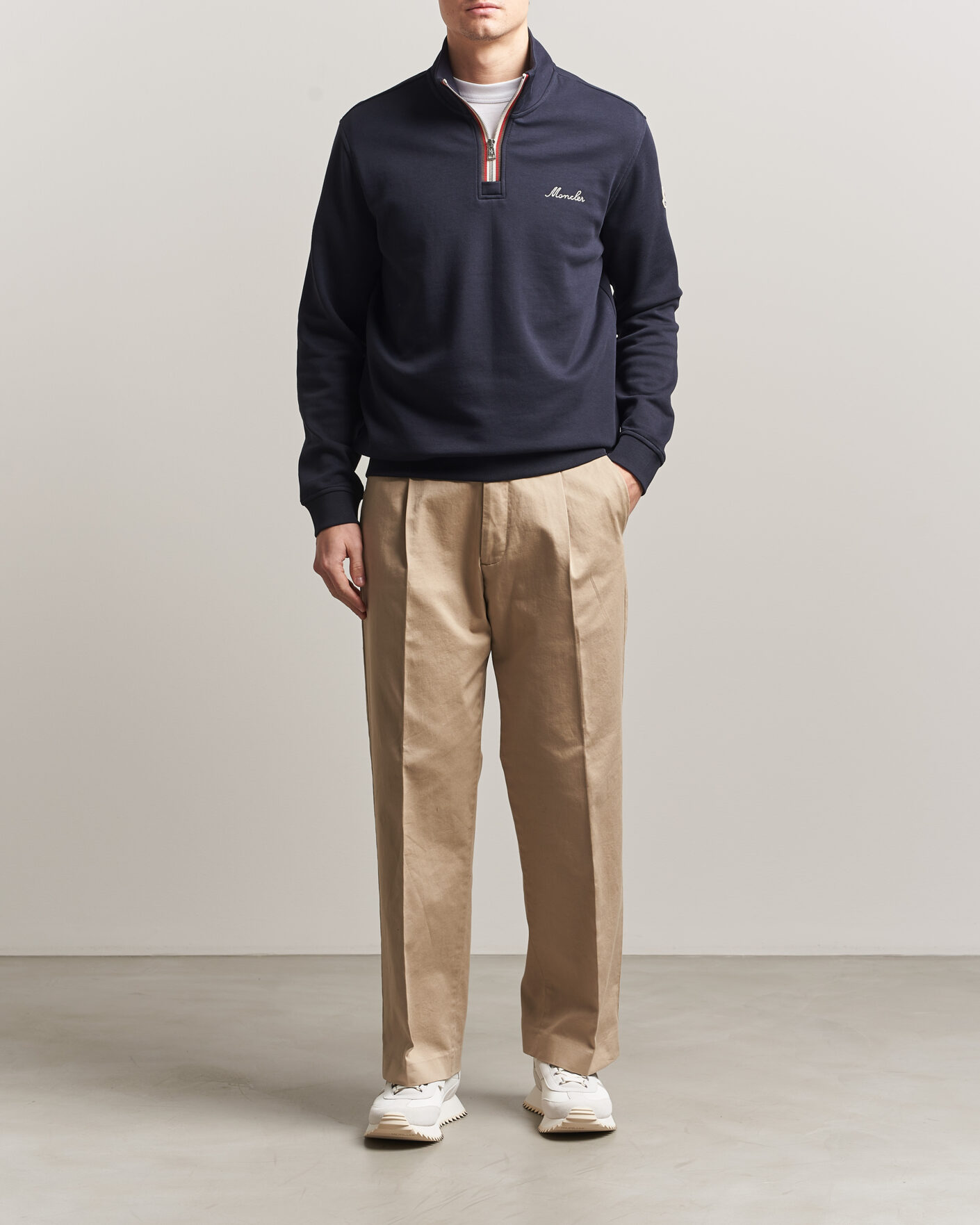 Men | Sweaters & Knitwear | Moncler | Signature Logo Half Zip Navy