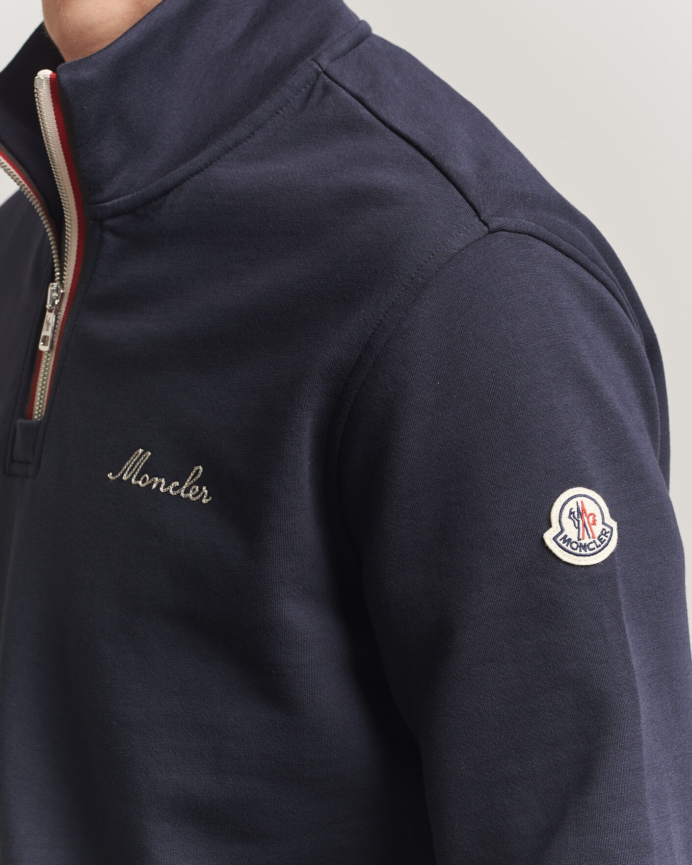 Men | Sweaters & Knitwear | Moncler | Signature Logo Half Zip Navy