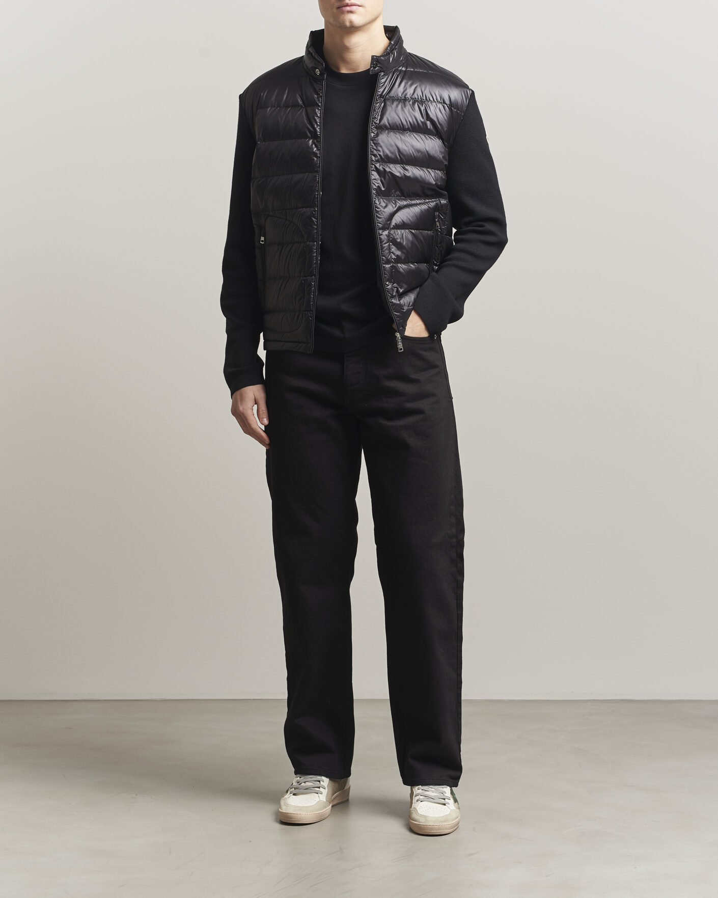 Moncler Hybrid Laque Zip Cardigan Black at CareOfCarl.com