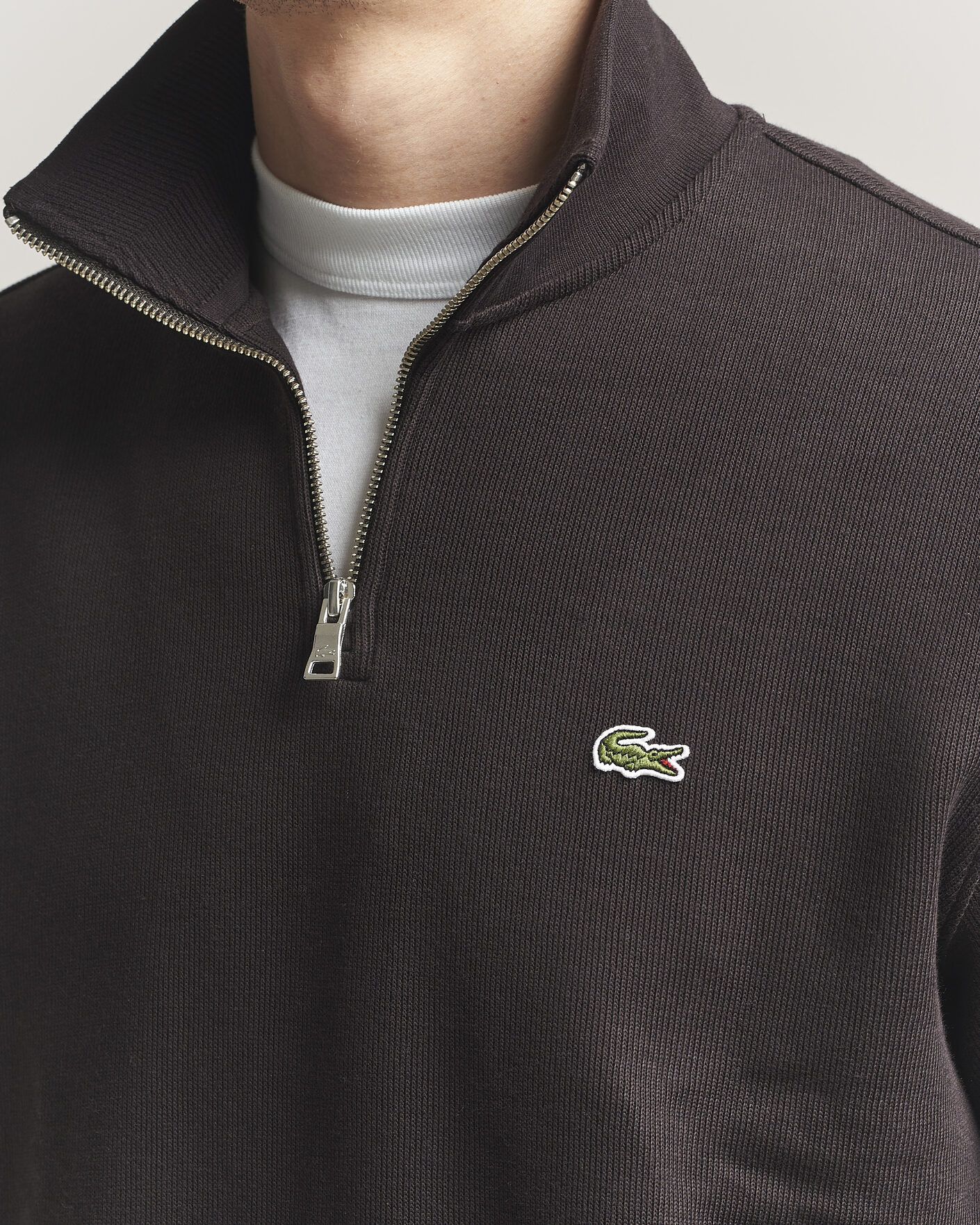 Men | Sweaters & Knitwear | Lacoste | Rib Interlock Half Zip Buffle Brown