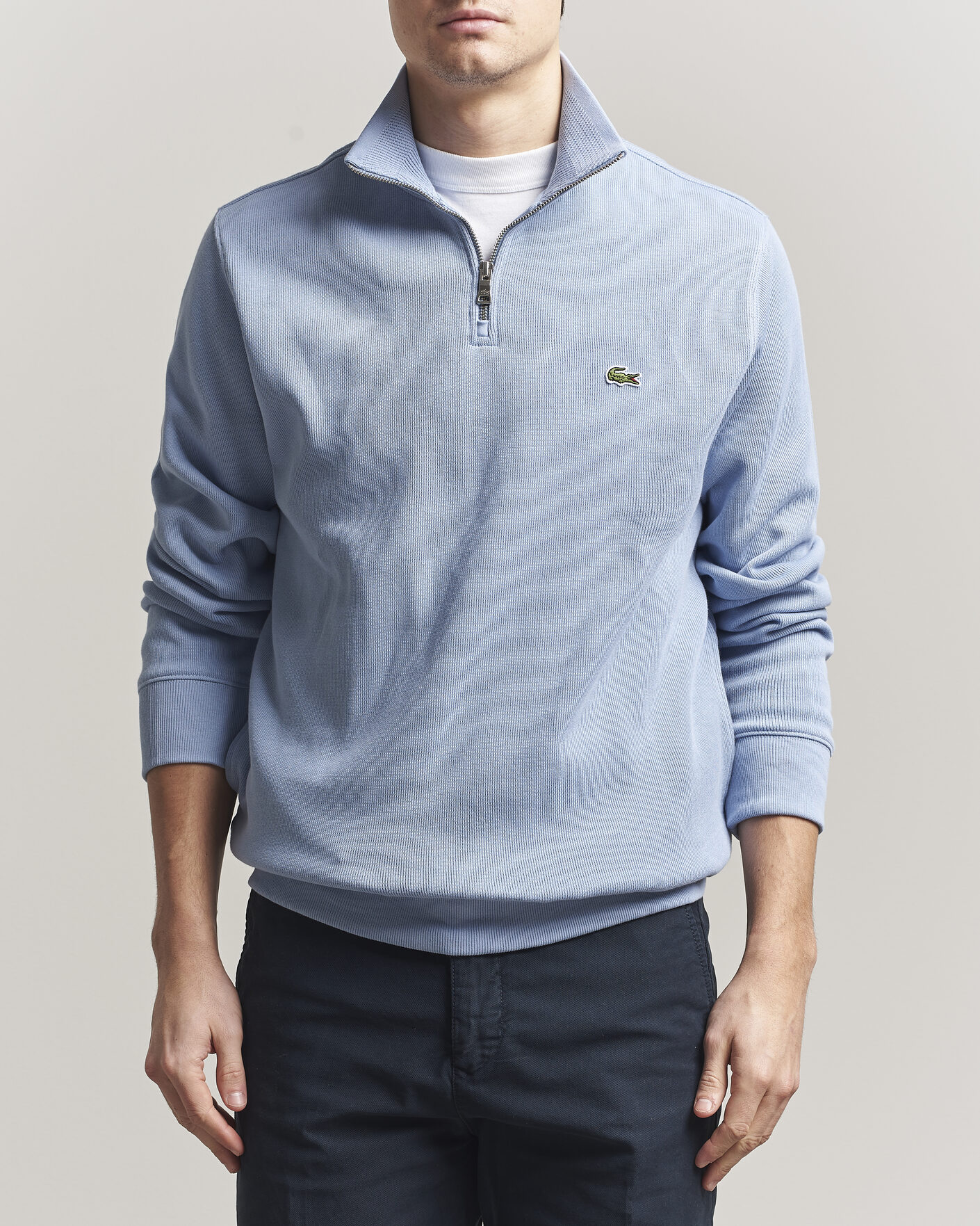 Lacoste Rib Interlock Half Zip Aphylla Blue at CareOfCarl.com