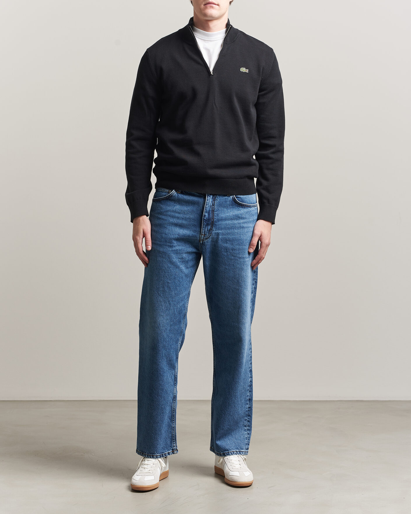 Men | Sweaters & Knitwear | Lacoste | Cotton Knitted Half Zip Black