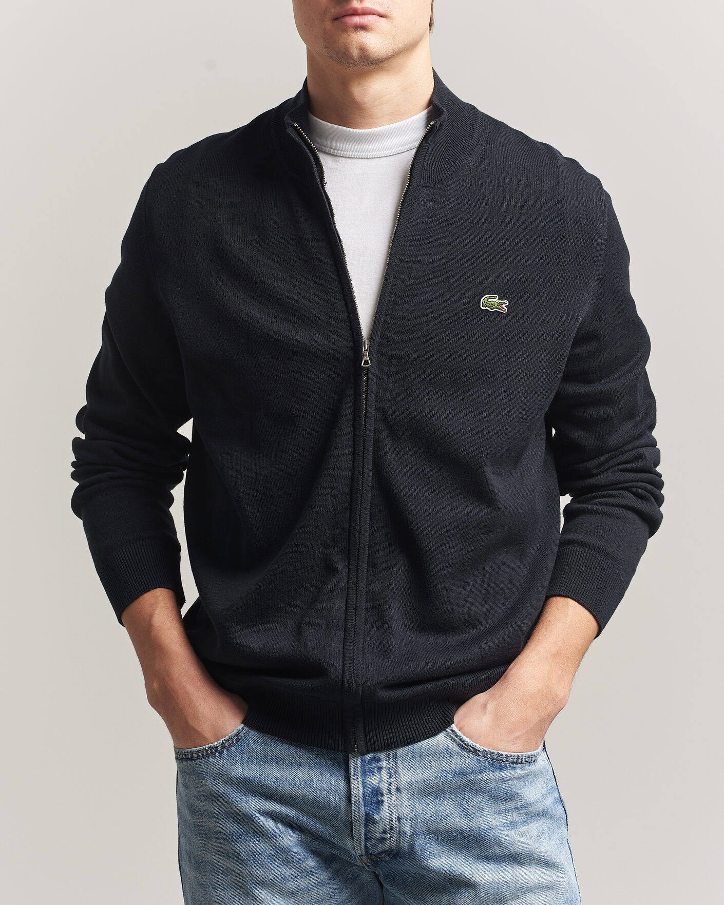 Men | Sweaters & Knitwear | Lacoste | Cotton Knitted Full Zip Black