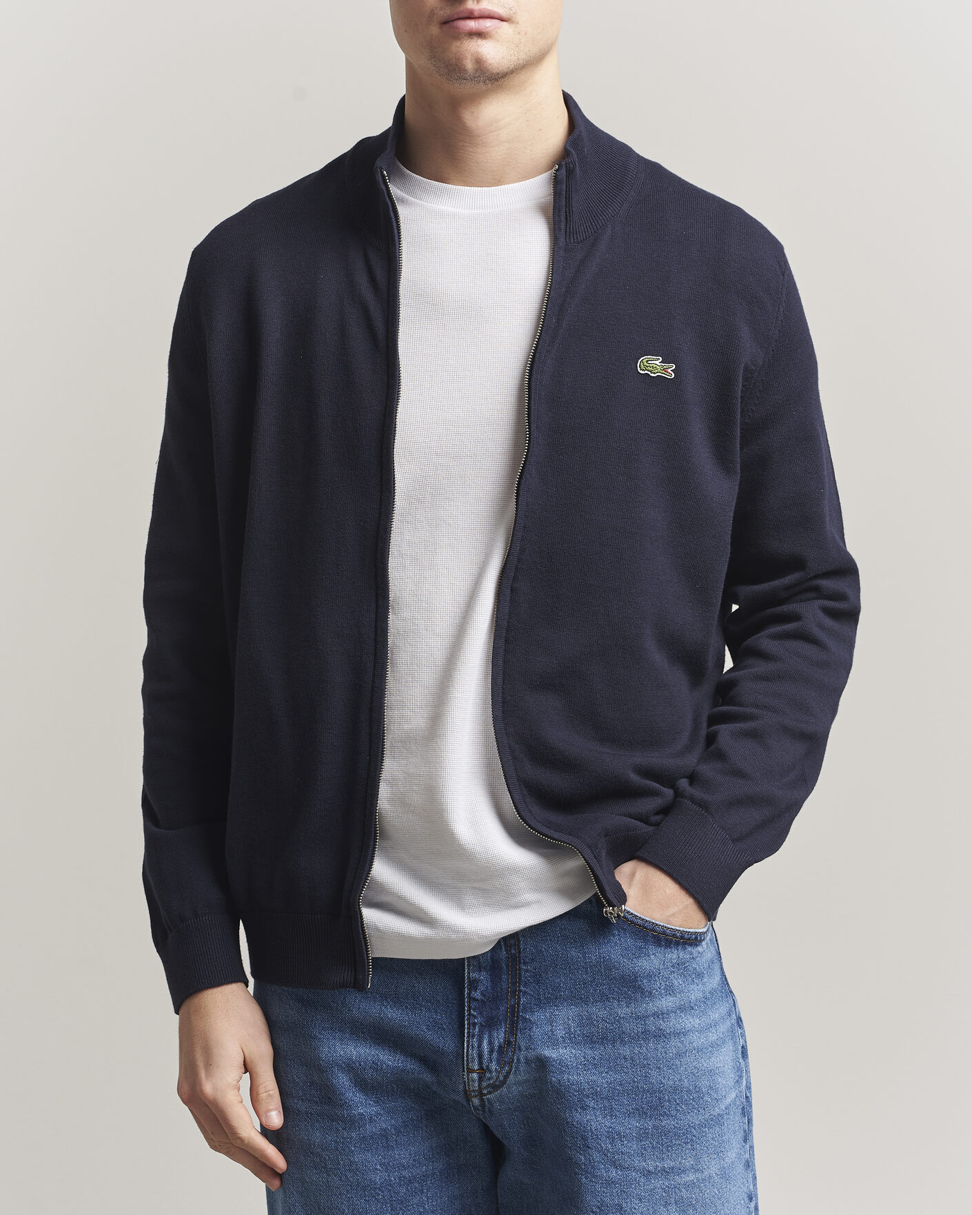 Men | Sweaters & Knitwear | Lacoste | Cotton Knitted Full Zip Navy Blue