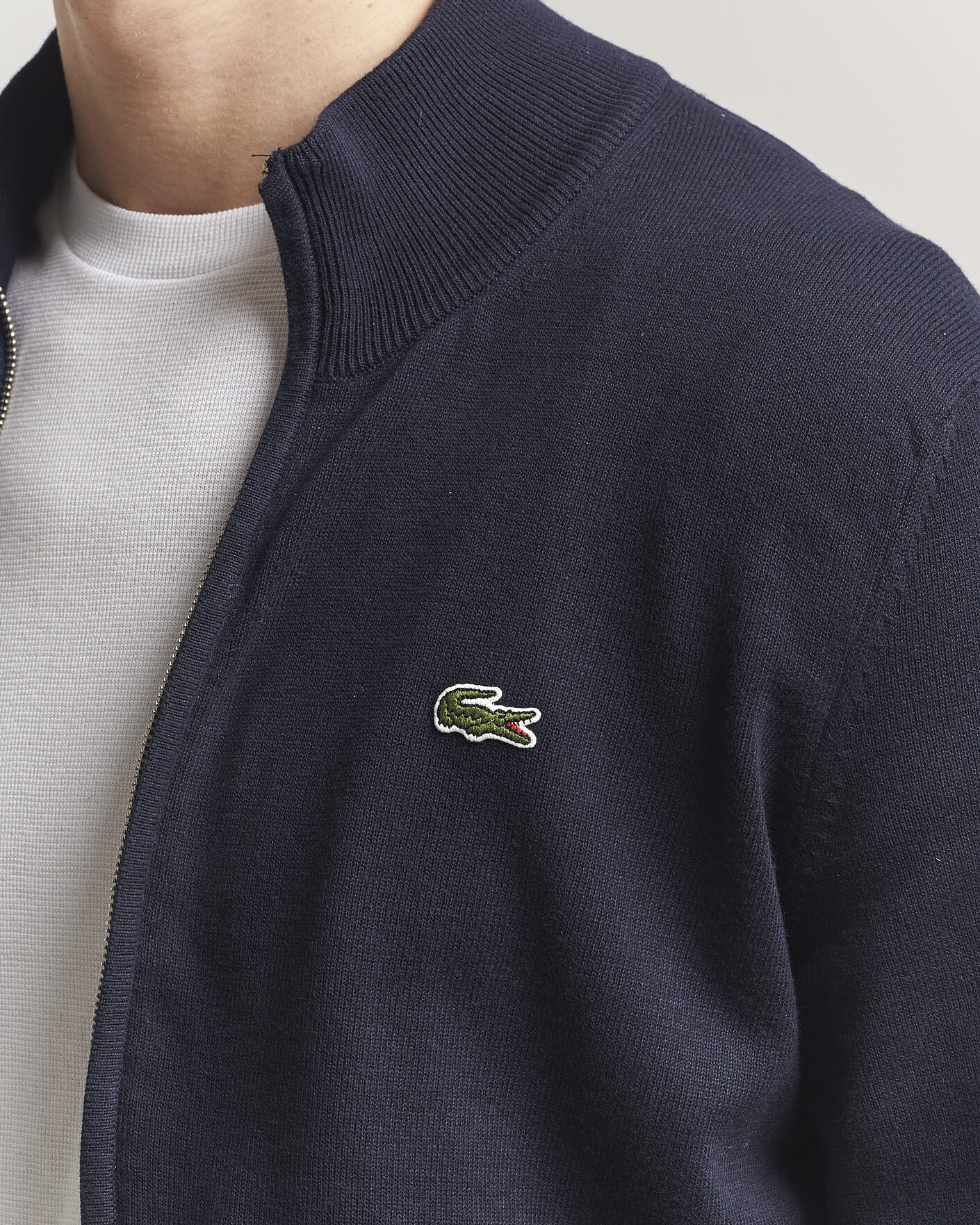 Men | Sweaters & Knitwear | Lacoste | Cotton Knitted Full Zip Navy Blue