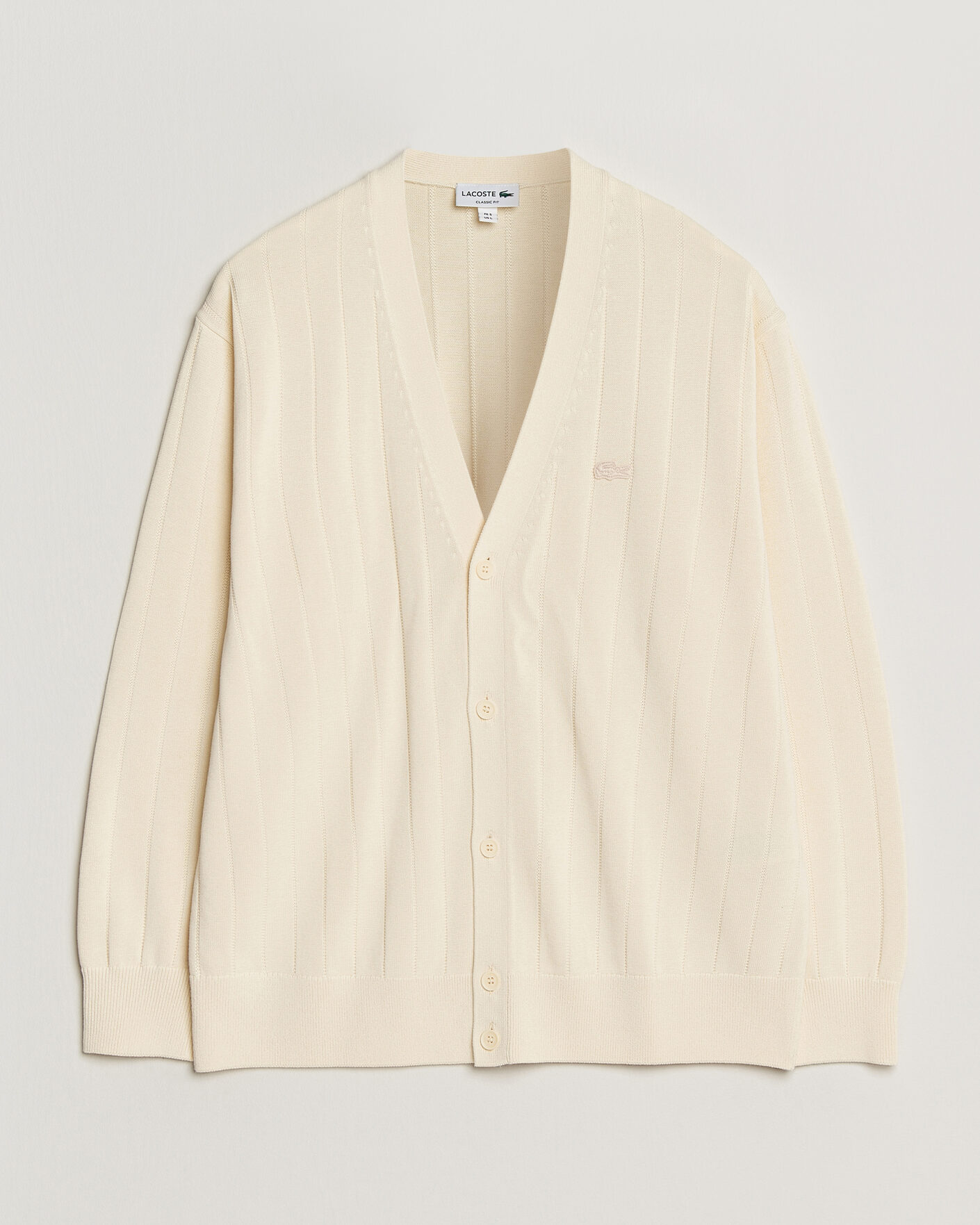 Men | Sweaters & Knitwear | Lacoste | Cotton Structured Knitted Cardigan Naturel Clair