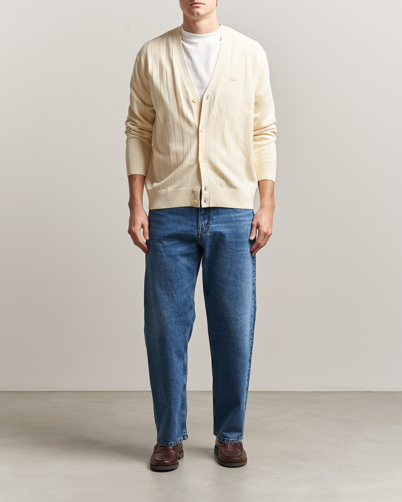 Men | Sweaters & Knitwear | Lacoste | Cotton Structured Knitted Cardigan Naturel Clair