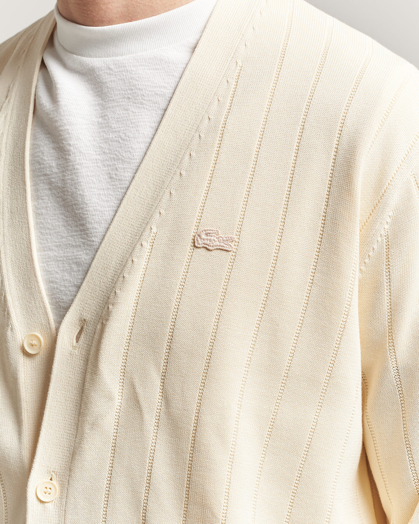 Men | Sweaters & Knitwear | Lacoste | Cotton Structured Knitted Cardigan Naturel Clair