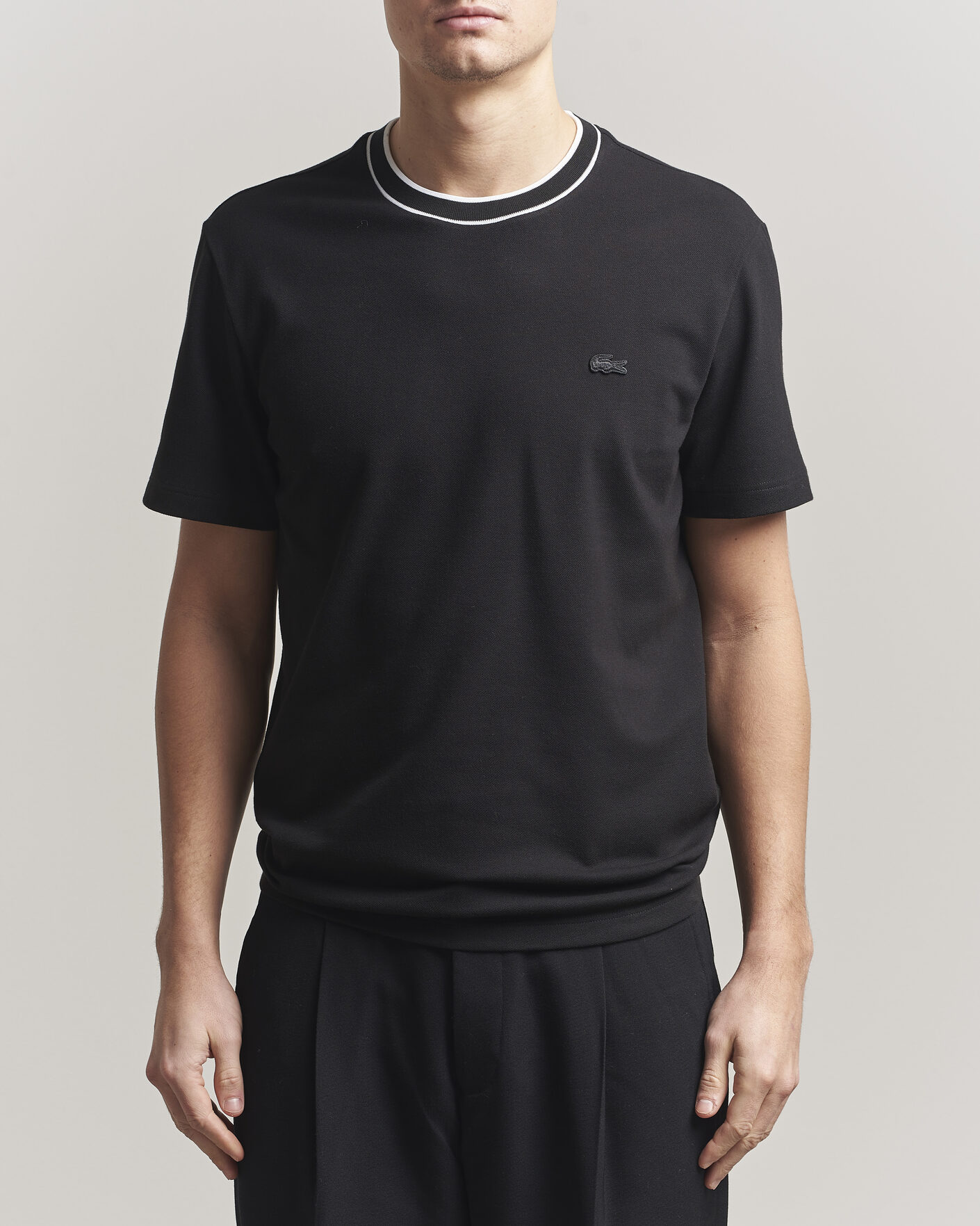 Men | T-Shirts | Lacoste | Contrast Rib Piqué T-Shirt Black