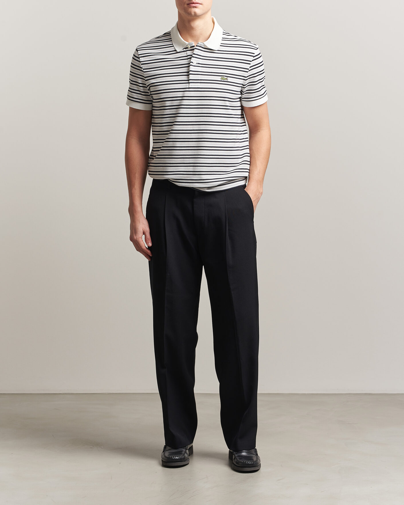 Men | Polo Shirts | Lacoste | Original Striped Polo Piké Blackbird/Flour