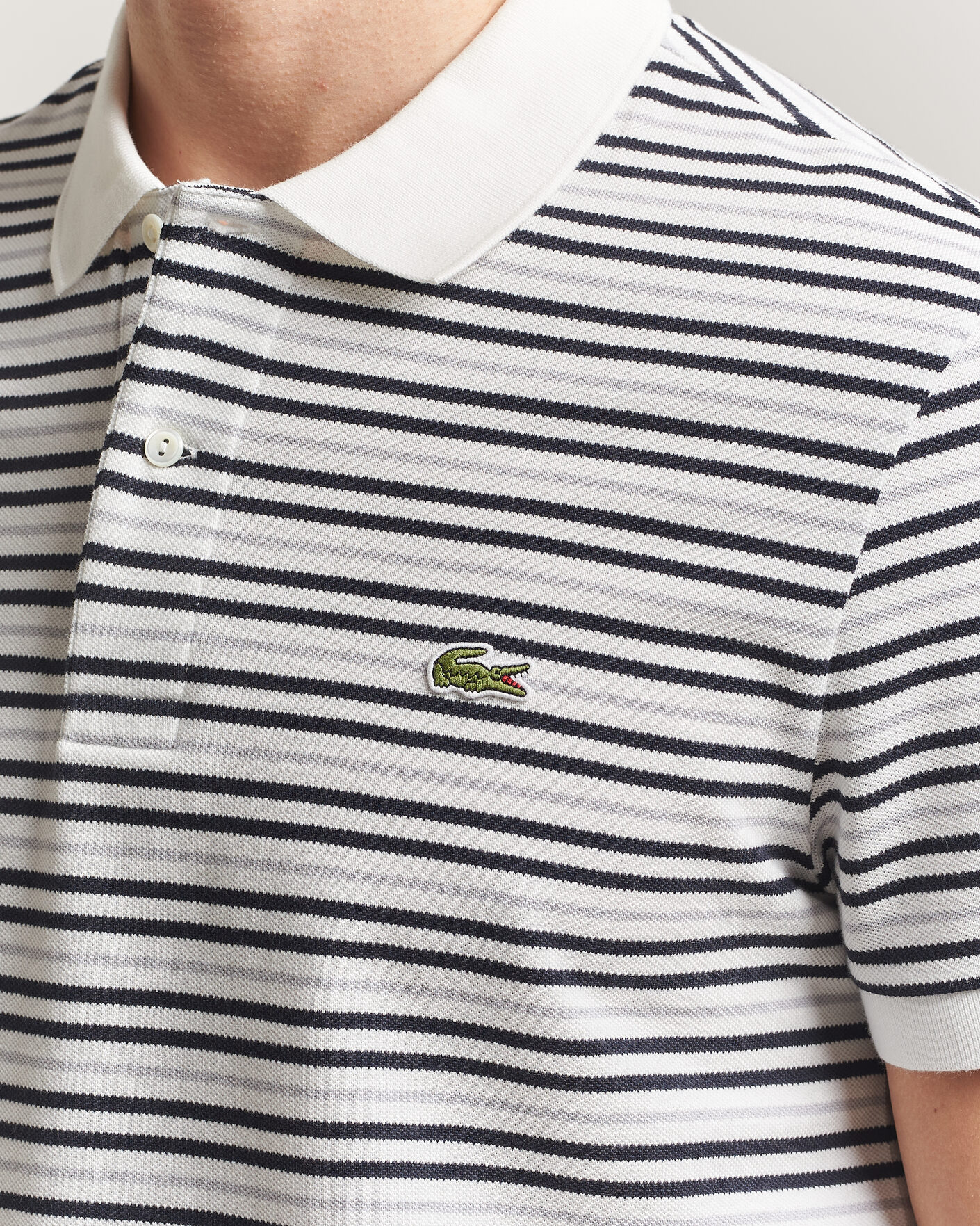 Men | Polo Shirts | Lacoste | Original Striped Polo Piké Blackbird/Flour