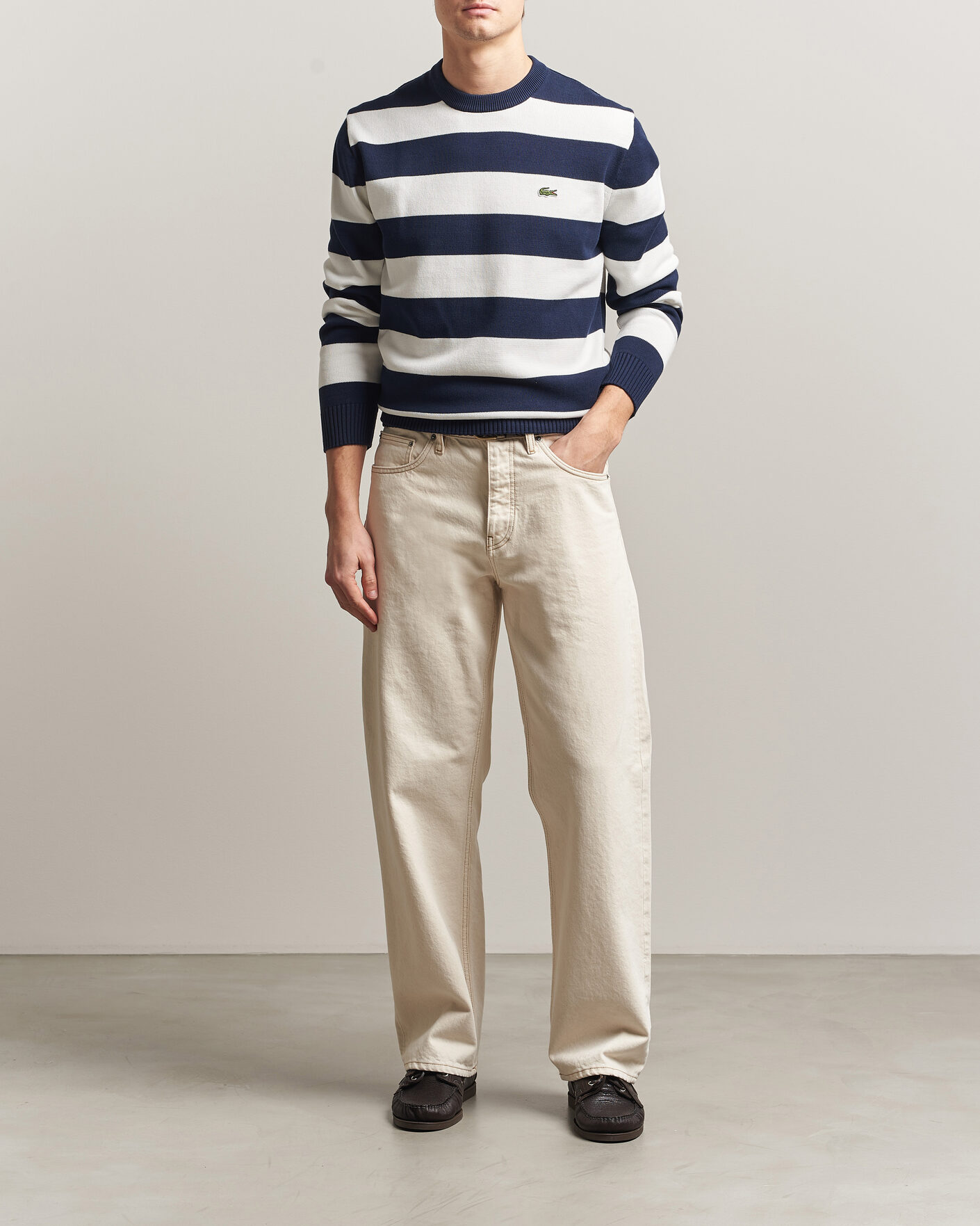 Men | Sweaters & Knitwear | Lacoste | Cotton Knitted Striped Sweater Navy Blue/Flour