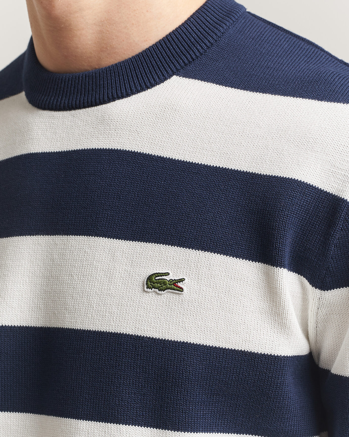 Men | Sweaters & Knitwear | Lacoste | Cotton Knitted Striped Sweater Navy Blue/Flour