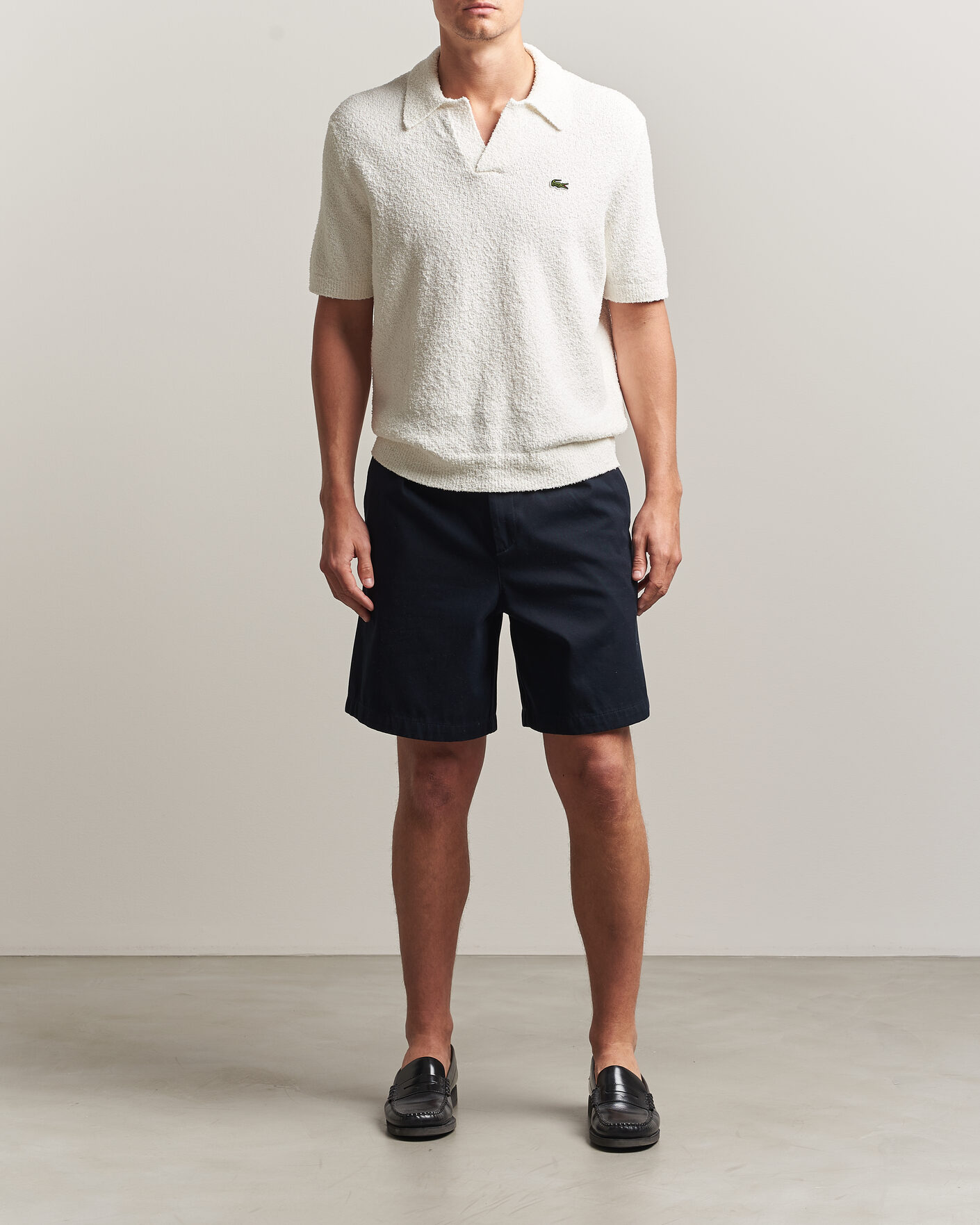 Men | Polo Shirts | Lacoste | Cotton Bouclé Open Collar Polo Flour