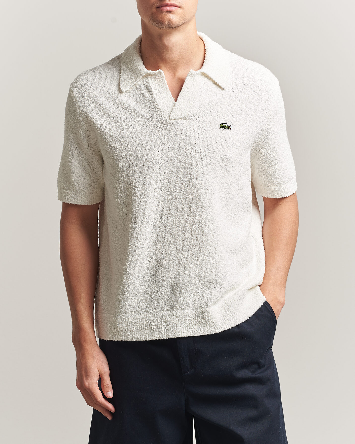 Men | Polo Shirts | Lacoste | Cotton Bouclé Open Collar Polo Flour