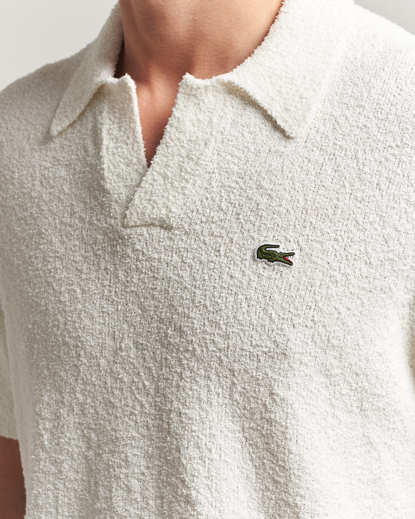 Men | Polo Shirts | Lacoste | Cotton Bouclé Open Collar Polo Flour