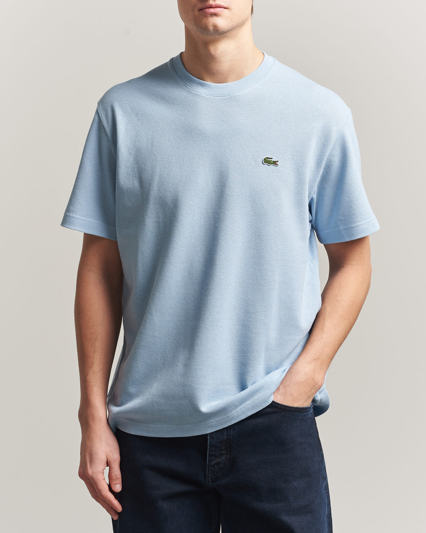 Men | T-Shirts | Lacoste | Cotton/Linen Pique T-Shirt Light Blue