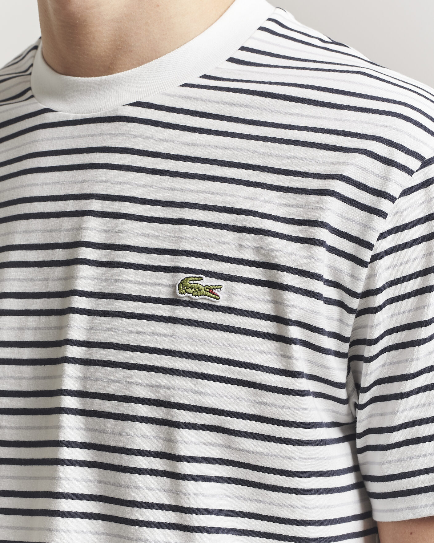 Men | T-Shirts | Lacoste | Cotton Striped T-Shirt Blackbird/Flour