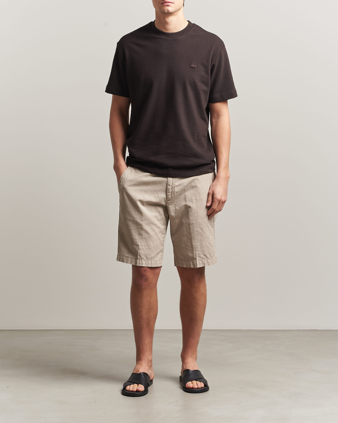 Men | T-Shirts | Lacoste | Textured Cotton T-Shirt Buffalo Brown