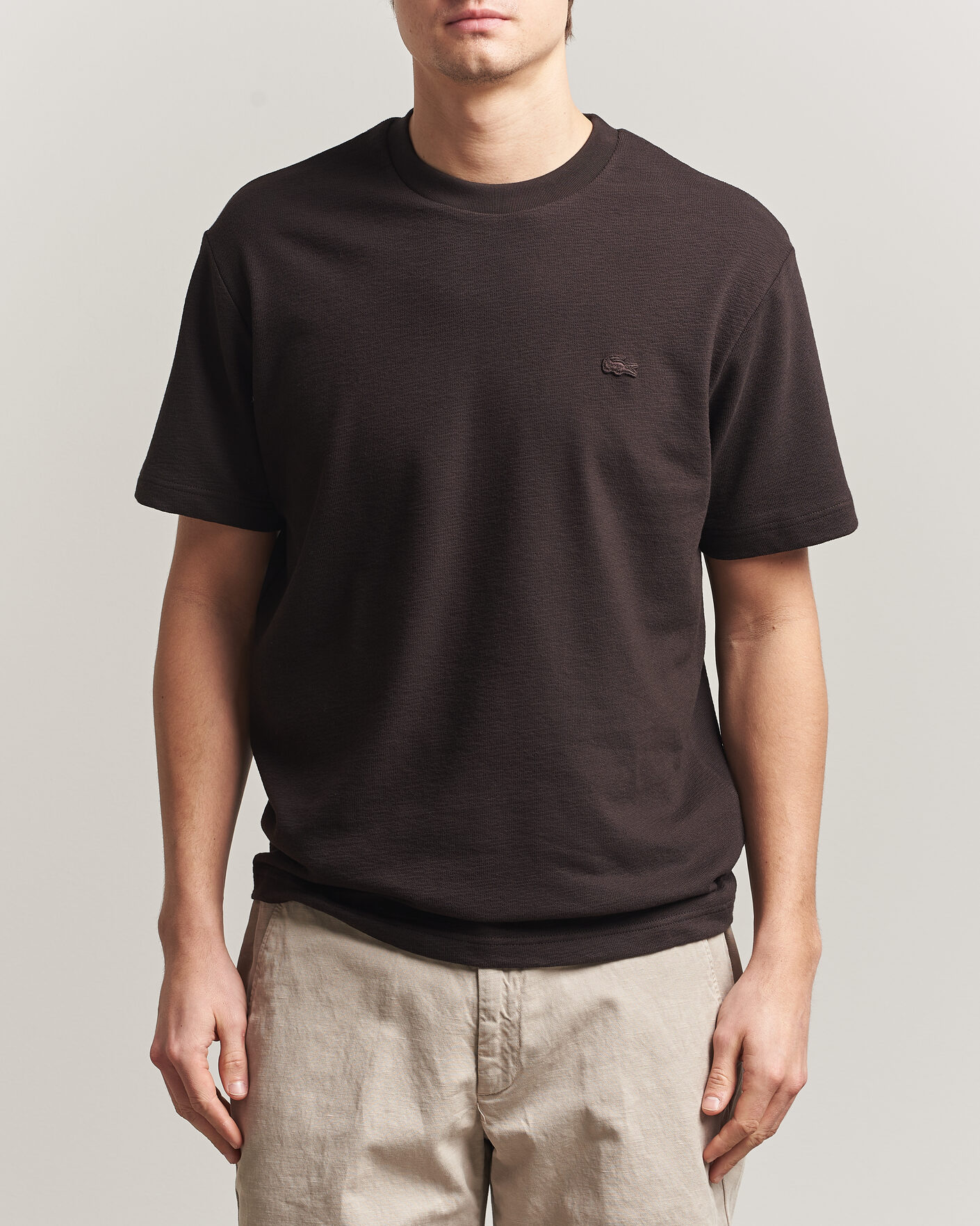Men | T-Shirts | Lacoste | Textured Cotton T-Shirt Buffalo Brown