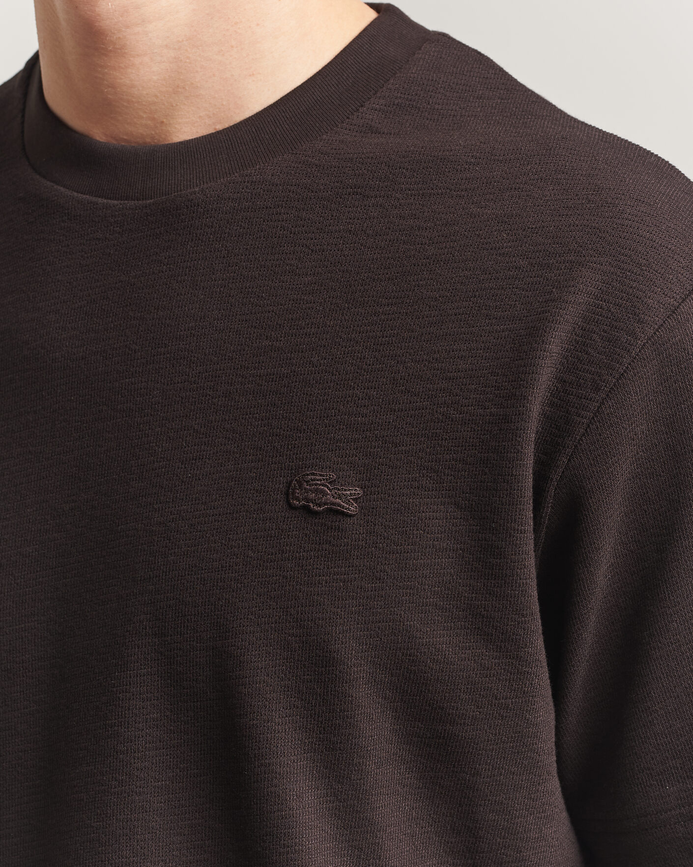 Men | T-Shirts | Lacoste | Textured Cotton T-Shirt Buffalo Brown